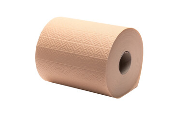 Fototapeta premium Beige toilet paper roll, embossed tissue texture. Bathroom hygiene paper product, restroom supply for cleaning and sanitation isolated on Transparent Background