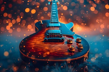 Electric Guitar Elegance with Concert Glow. Concept Musician Portraits, Rockstar Stage, Dramatic...