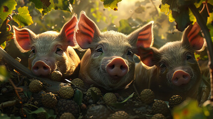 Pigs hunt truffles - obrazy, fototapety, plakaty
