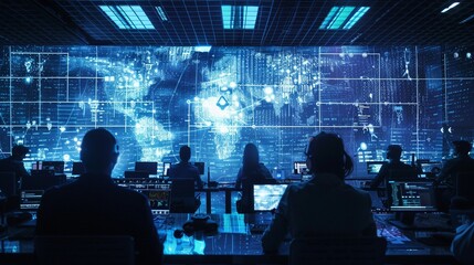 A futuristic cybersecurity training simulation, preparing defenders for cyber warfare