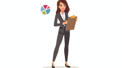 Business woman in formal suit showing statistical data