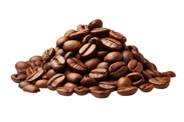 Aromatic Cascade: Heap of Coffee Beans. On White or PNG Transparent Background.