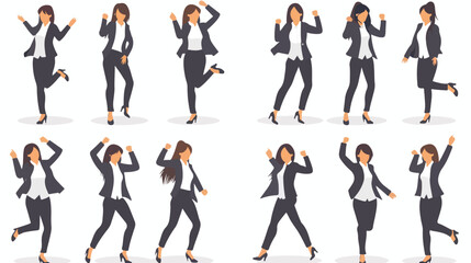 Business woman poses and actions set. Front  background view
