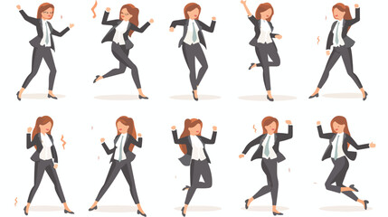 Fototapeta na wymiar Business woman poses and actions set. Front background view