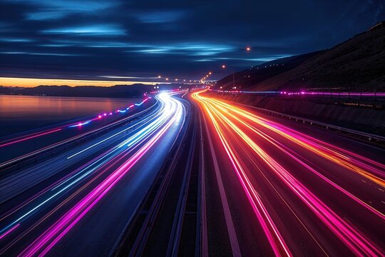 Dramatic Timelapse Shot of Freeway. High Speed Communications Concept.