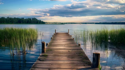 Deurstickers Wooden pier on the lake beautiful landscape summer © Valentin