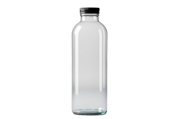 Midnight Elixir: Clear Glass Bottle With Black Lid. On White or PNG Transparent Background.
