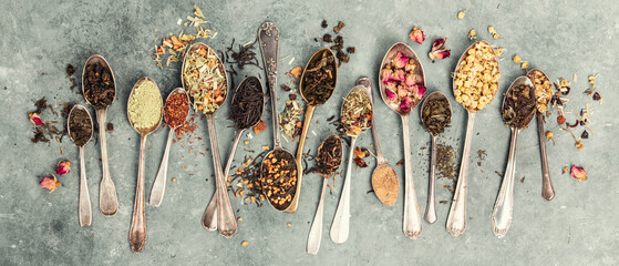 Vintage Spoons with Variety Teas and Herbs banner