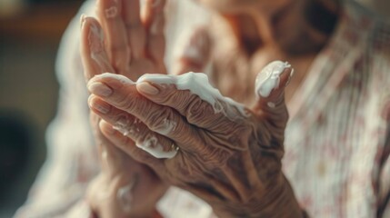 Elderly Hands Applying Moisturizing Cream Close-Up