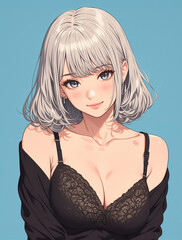 漫画、アニメタッチの下着姿の女性イラスト