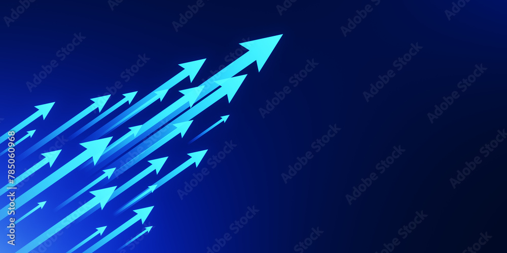 Poster Abstract growing arrows on blue wallpaper with mock up place. Success, progress and result concept. 3D Rendering.