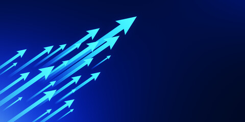 Abstract growing arrows on blue wallpaper with mock up place. Success, progress and result concept. 3D Rendering.