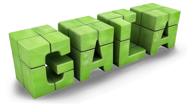 3D letter GALA in green on a transparent background