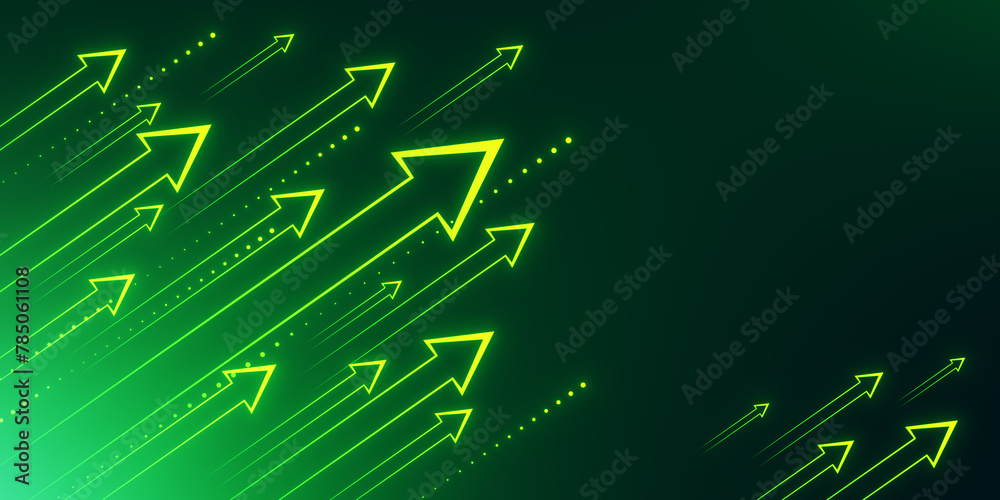 Aufkleber Abstract growing arrows on green background with mock up place. Success, progress and result concept. 3D Rendering.