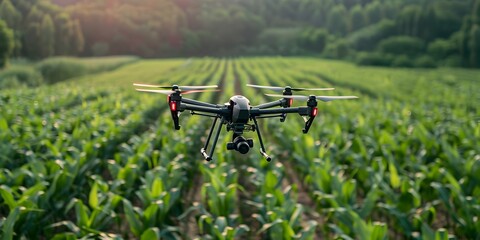 Naklejka premium Aerial Drone Mapping Cornfield for Precision Agricultural Planting and Optimization
