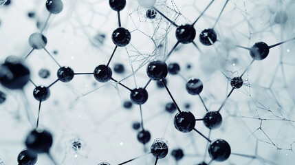 Black and white molecules form a galactic web, merging molecular science with astronomy. - obrazy, fototapety, plakaty