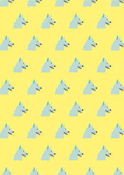 Pattern of dog heads against yellow background