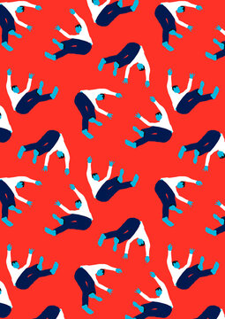 Pattern of men falling against red background