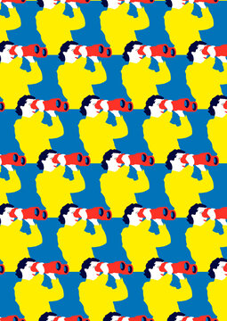 Pattern of rows of women using binoculars