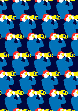 Pattern of rows of women using binoculars