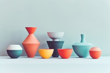 Simple pottery  Handcrafted bowls or pots with a focus on symmetry and texture