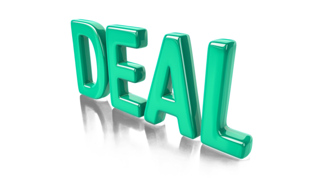 3D letter DEAL in green on a transparent background