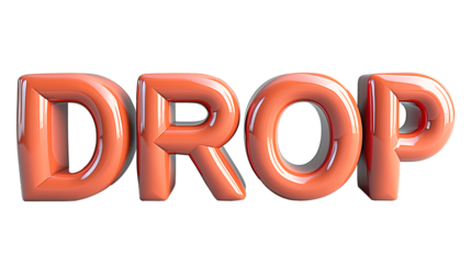 3D letter "DROP" in falling orange on a transparent background