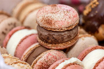 Sweet  flavored cookies macarons,  delicious french dessert