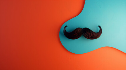 Artistic flat lay, rich color palette, mustache backdrop, extra space for text, 3D rendering