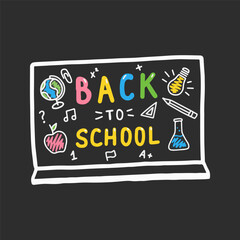 Colorful Back to School Chalkboard Illustration With Educational Icons and Symbols