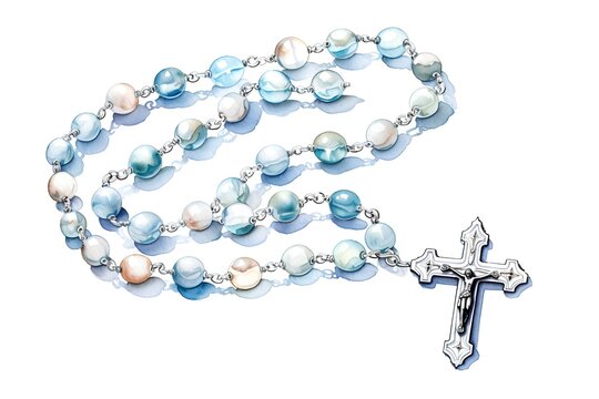 Illustration of a rosary with a cross on a white background
