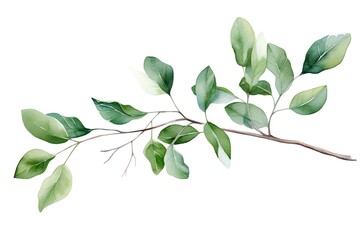 Watercolor eucalyptus branch with leaves. Hand painted illustration on white background - obrazy, fototapety, plakaty