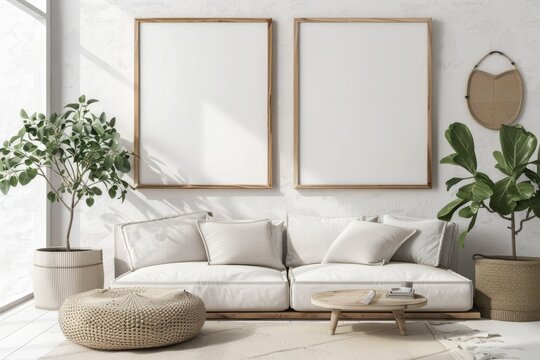 Stylish poster frame mock-up in a modern interior Offering a perfect backdrop for creative designs. Beautiful simple AI generated image in 4K, unique.
