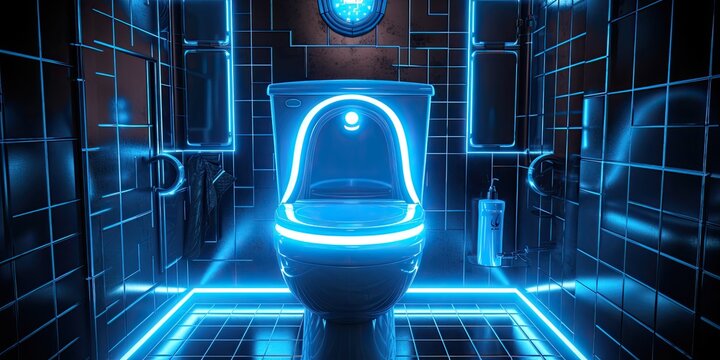 Stylish toilet with sleek neon lighting, blending functionality with modern aesthetics.