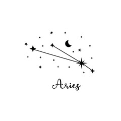 Aries zodiac sign with moon and stars