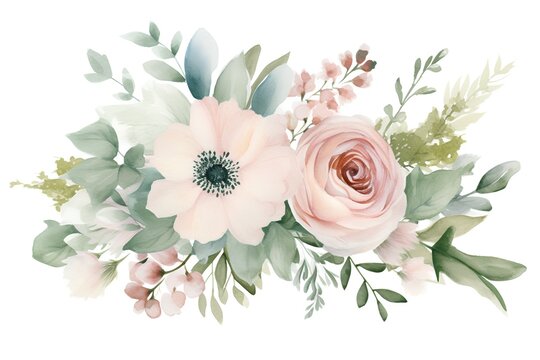 Beautiful vector card with anemone flowers and eucalyptus.