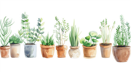 Simple and cute watercolor of various plants growing together, symbolizing diverse friendships - obrazy, fototapety, plakaty