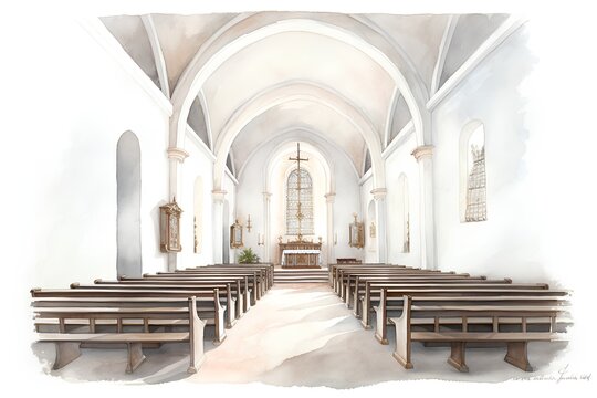 Digital watercolor painting of the interior of the church of St. Francis of Assisi