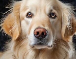 Golden Retriever Dog Portrait with Friendly Expression on Beige Background