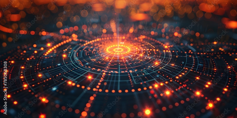 Poster dynamic digital signals pulsating on futuristic radar screen visualizing data network connectivity