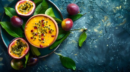 Yummy passion fruit dessert in a cozy environment With copyspace for text