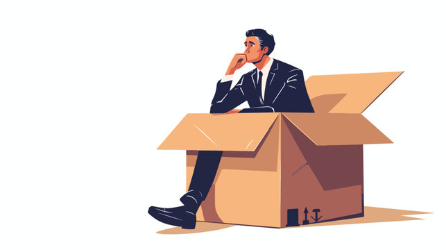 Businessman thinking outside the box concept. Man