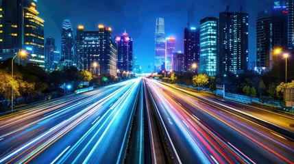  Urban night traffic blurred cars in motion on illuminated highways with long exposure light trails © Nouman Ashraf
