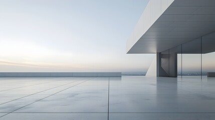 Fototapeta premium Towering Minimalist Architecture Stands Amidst Serene Concrete Backdrop for Presentation