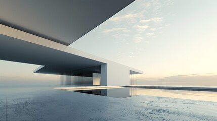 Towering Minimalist Architecture Stands Tall Against Serene Sky and Vast Concrete Expanse
