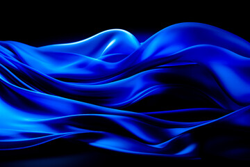 Obraz premium crumpled silk material viewed from above in shades of bright blue on a black background