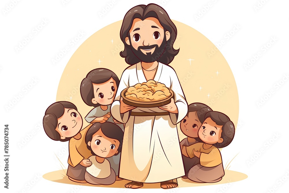 Wall mural Vector cartoon illustration of Jesus Christ with his family. Happy New Year. - Wall murals
