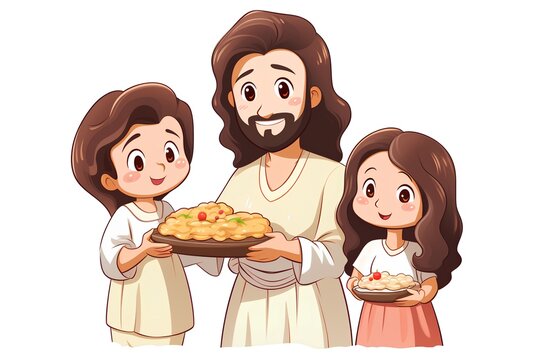 jesus with children sharing food cartoon clip art preview