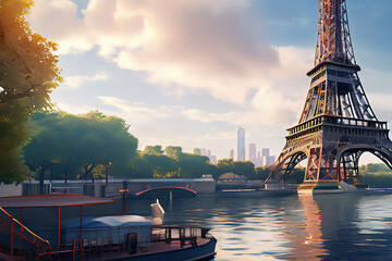 에펠탑이 보이는 풍경_생성형AI - obrazy, fototapety, plakaty