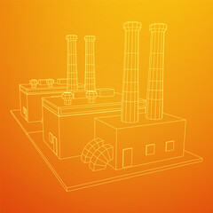 Industrial factory. Plant or Factory Building. Manufacturing building. Wireframe low poly mesh vector illustration.